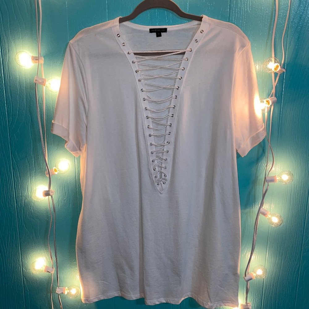 White Lace Front Tunic Tee from Buckle